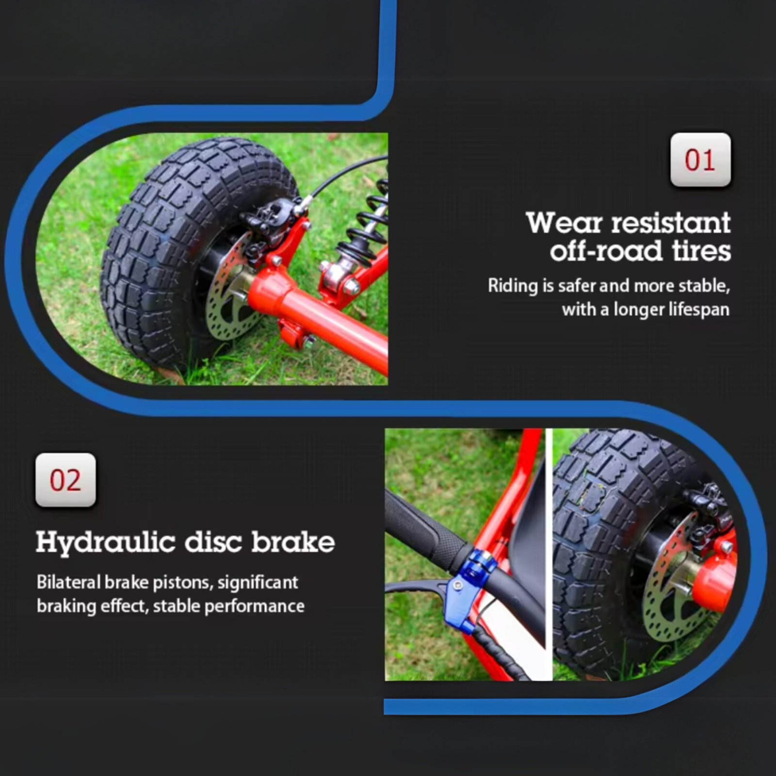 63cc All-Terrain Off-Road Go-Kart, Gasoline Engine – Orange & Black - Image 5